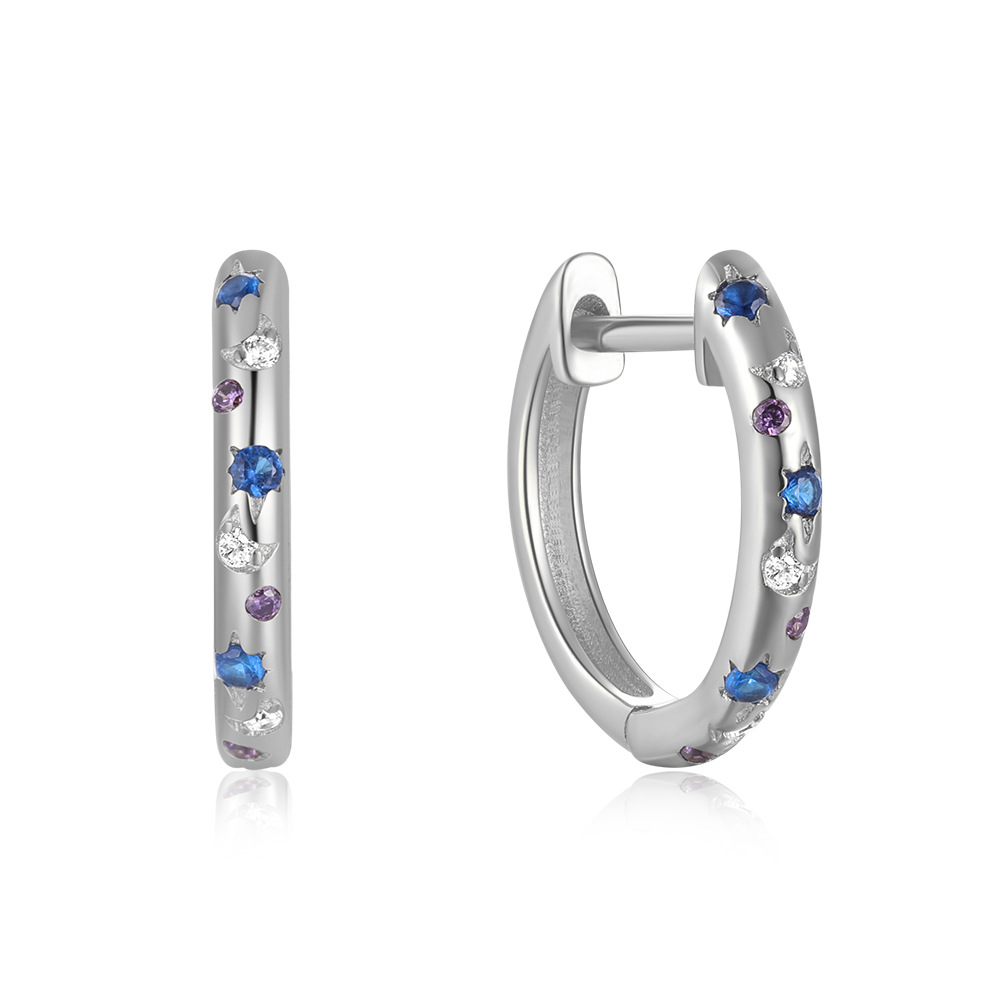 Title 2, S925 Sterling Silver Earrings Star Moon Diamond...