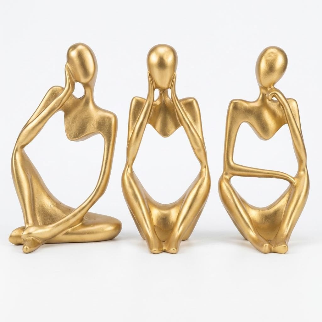 Sandstone Deep Thinker Figurines Set Of 3, Matte Resin Desk Decor Statues For Office, Shelf, Tabletop And Home