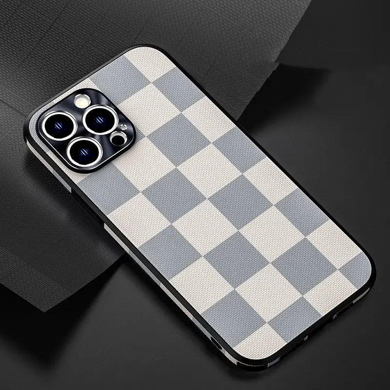 Plaid Side Stick Leather Phone Case