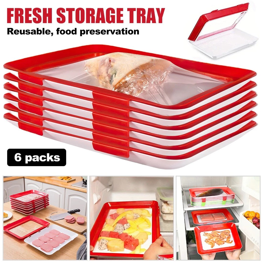 6 PCS Stretch Fresh Storage Vacuum Reusable And Stackable