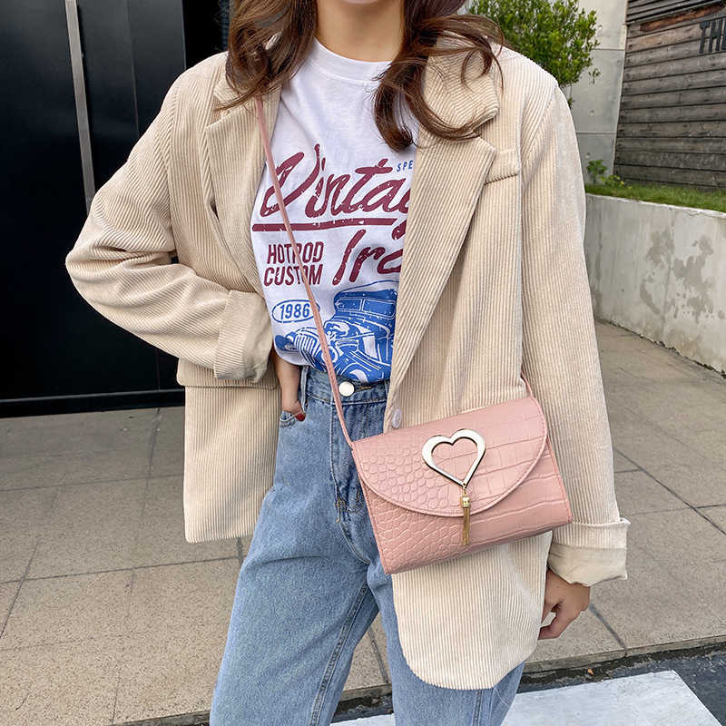 Heart-shaped Fringed Pattern Small Square Bag, One-shoulder Diagonal Candy Color Female Bag