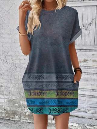 Short Sleeve Printed Pocket Dress
