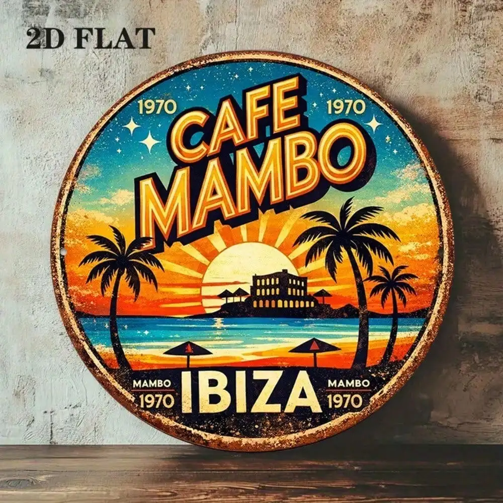 Vintage Cafe Mambo Ibiza Round Sign 1970
