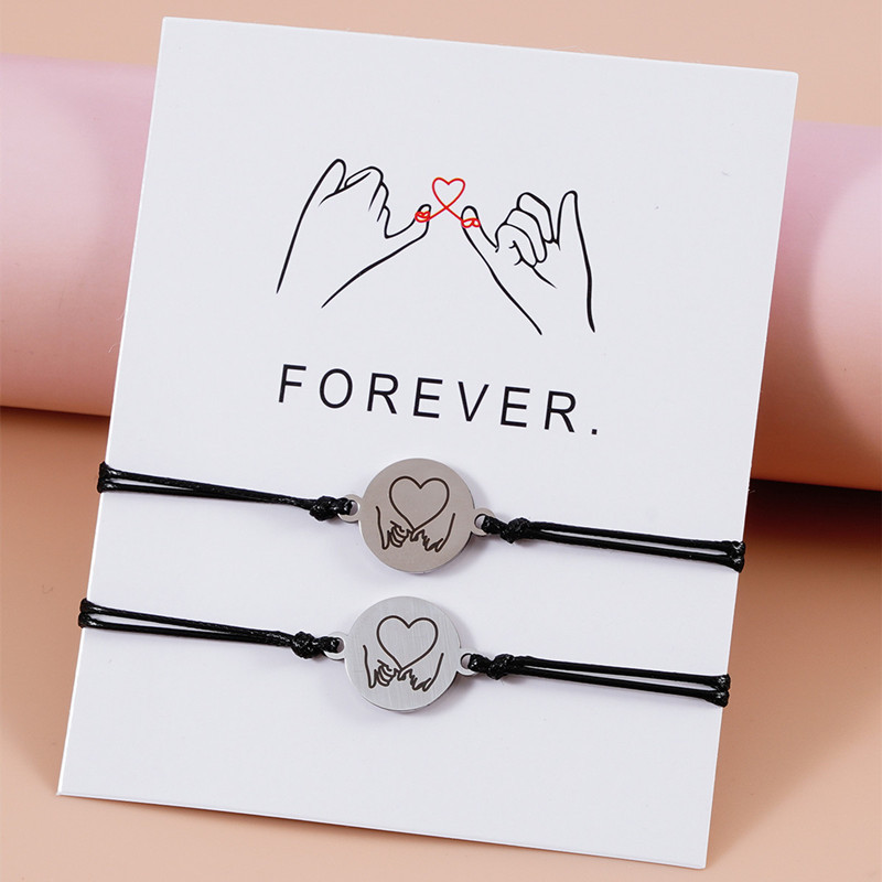 Stainless Steel Hook Love Couple Hand Woven Bracelet Suit