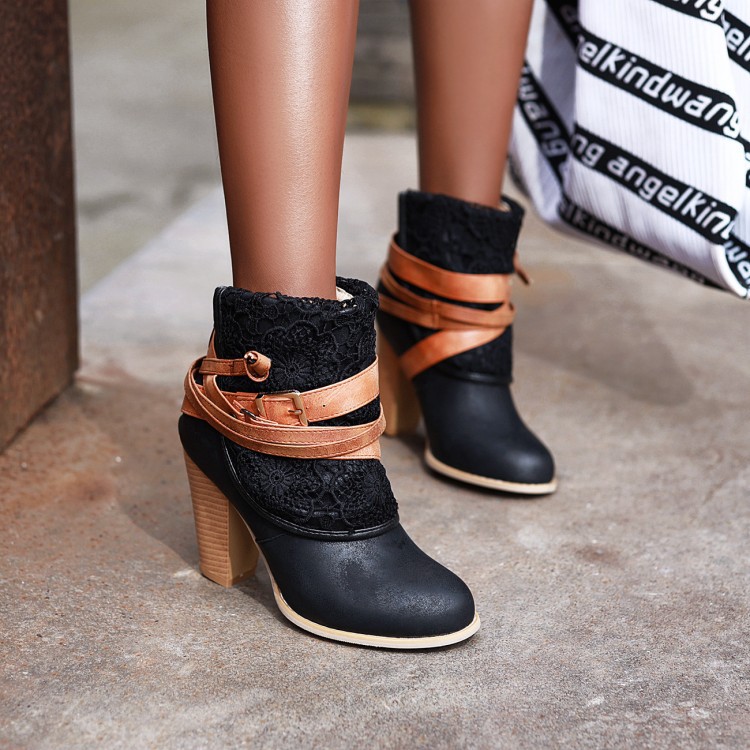 New Style All-match Casual Belt Decoration Thick Heel High Heel Large Size Short Tube Female Boots