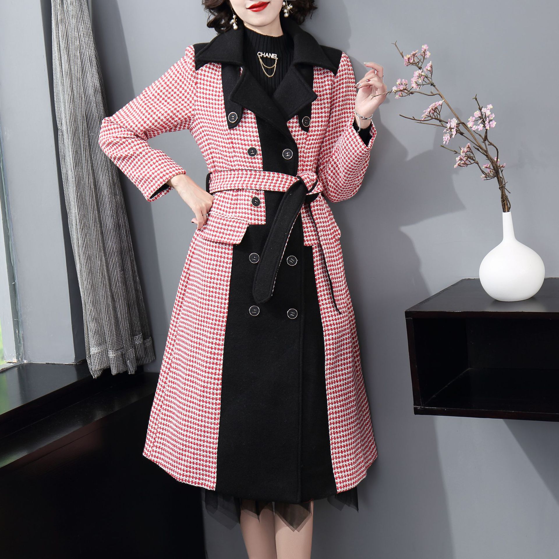 Versatile Color Blocking Fabric Coat Fashion