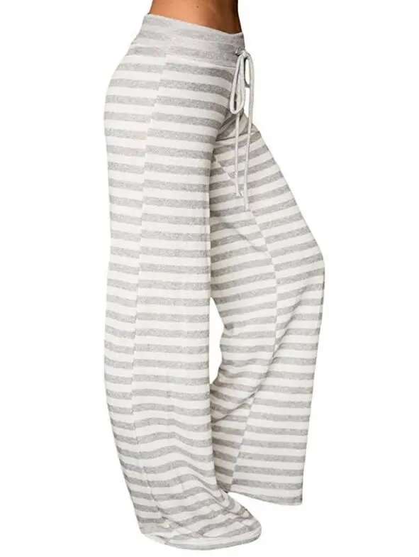 Striped Wide Leg Drawstring High Waist Yoga Pants Grey - Shop at LoveMi