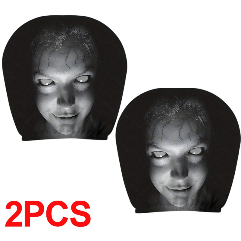 2Pcs Halloween Horror Car Headrest Covers Creepy Ghost Universal Seat Cover-