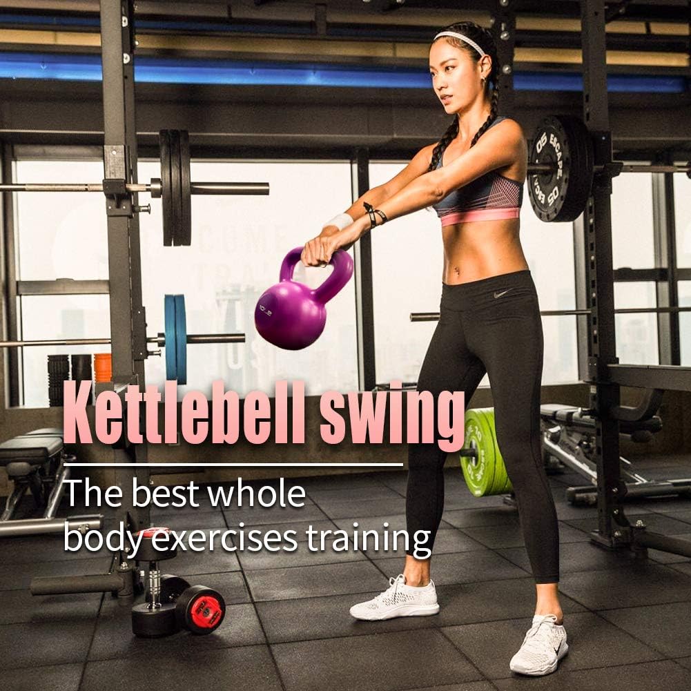 15lbs Kettlebell Set, Strength Training Kettlebells Weight Set For Women, Vinyl Coated Kettle Bell For Home Gym Workout Weight Lifting Equipment, Comfortable Grip Wide Handle Weights — foto 9