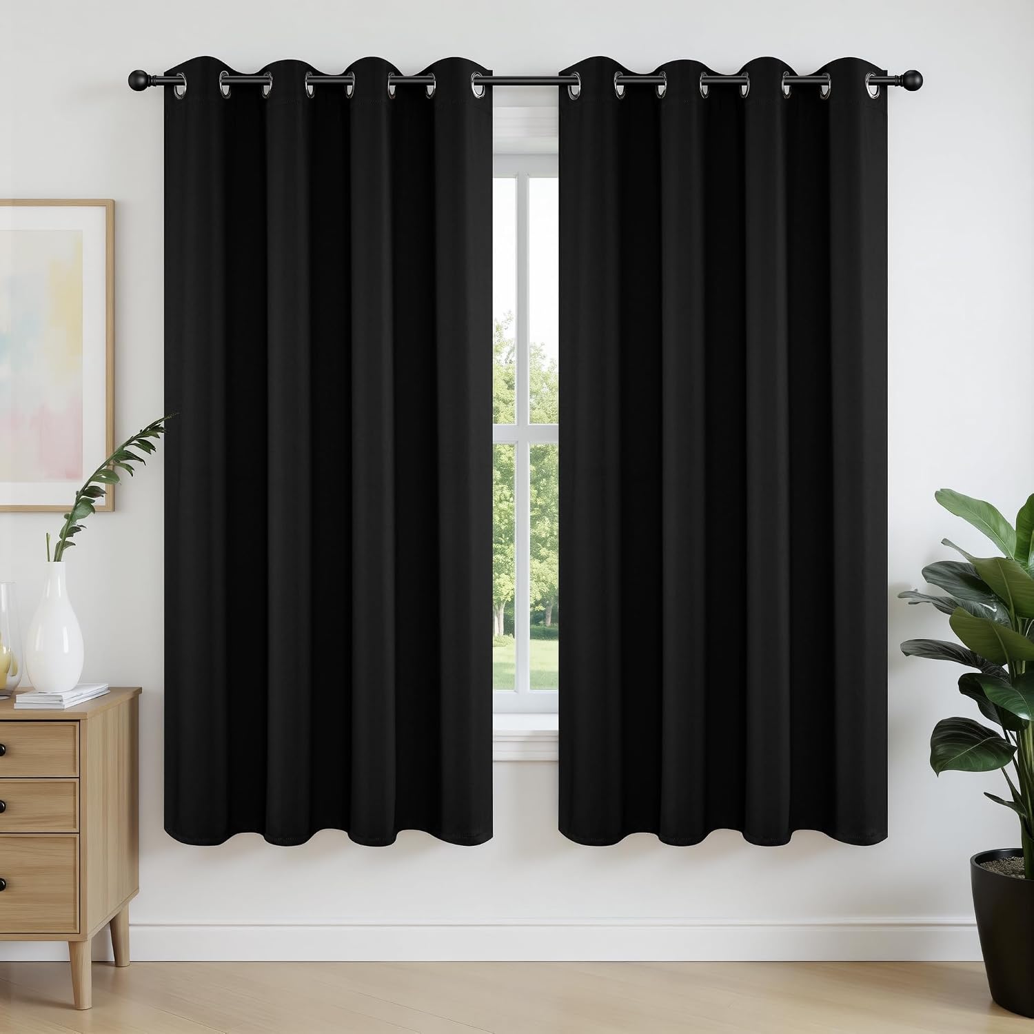 Blackout Curtains 2 Panels, 52x63 Inch, Thermal Insulated Room Darkening Grommet Drapes For Bedroom Living Room, Black