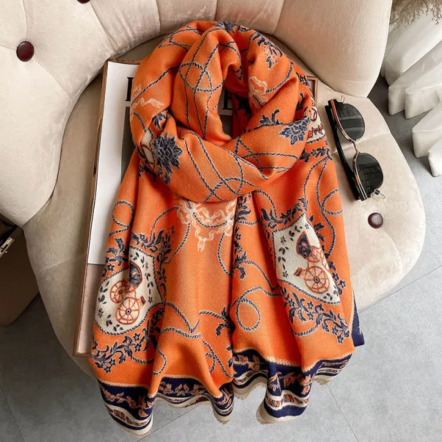 Japanese Patterned Cashmere Scarf For Women In Autumn And Winter Orange And Black Pattern - Shop at LoveMi