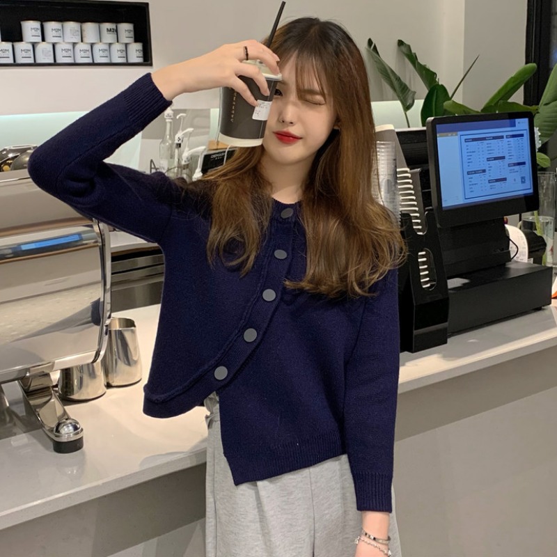 Women's Solid Color Irregular Cardigan Short Sweater Coat