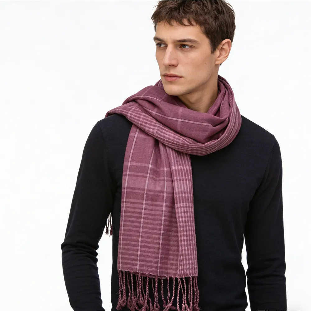Bright Color Block Fuchsia Yarn-Dyed Scarf, Luxe