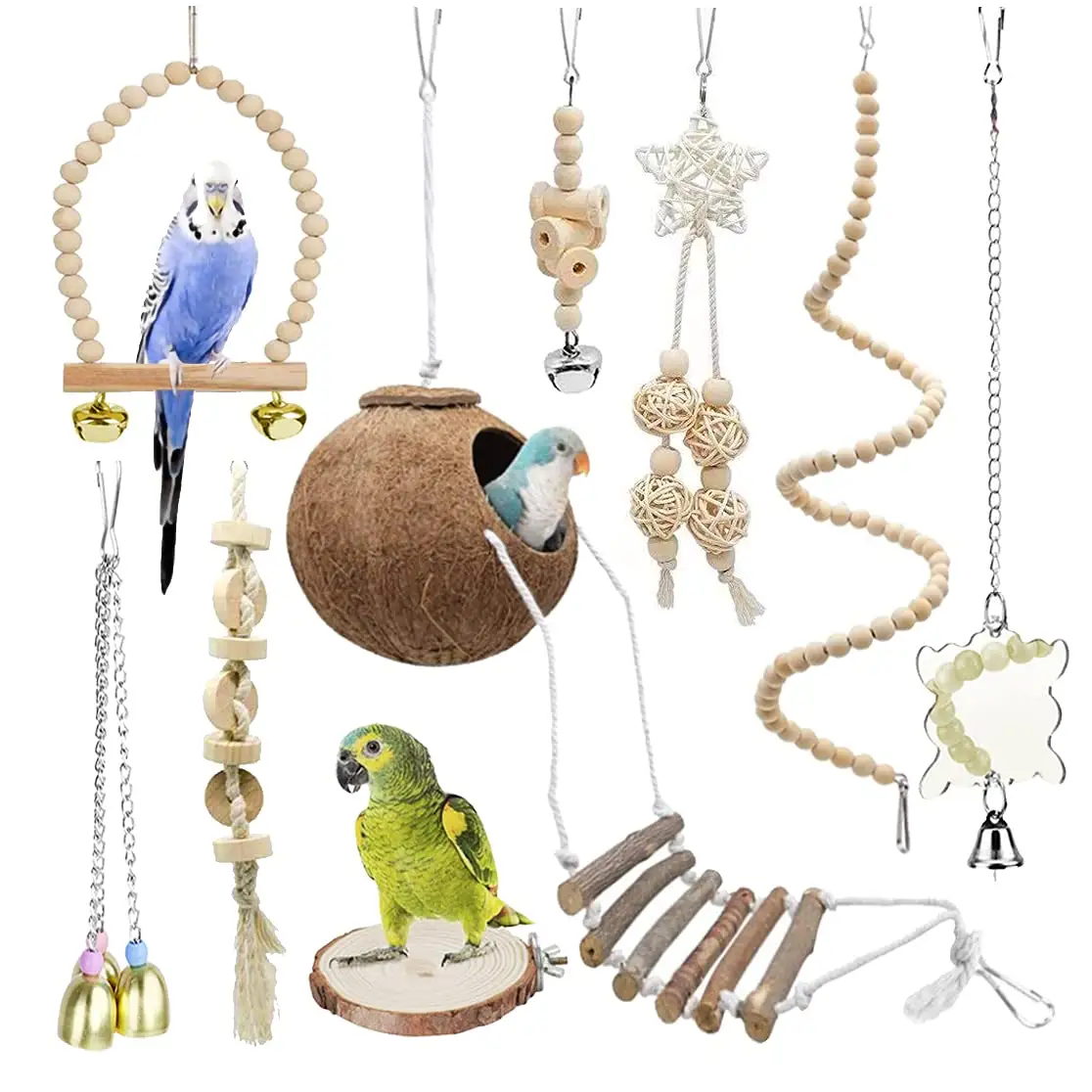 9-Piece Parakeet Toys & Budgie Toys, Bird