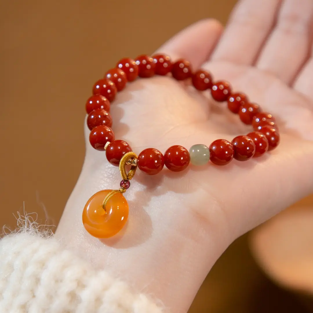 Single Circle Natural Agate String With Peace Clasp Bracelet