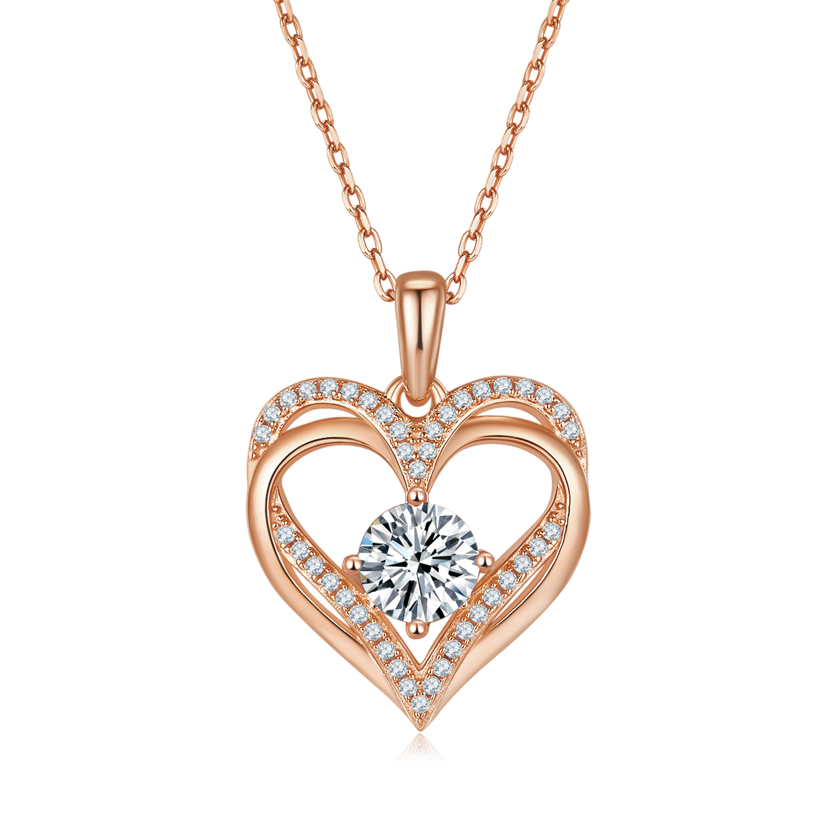 4.4g S925 Sterling Silver Heart Moissanite Necklace 45cm  42 Stones Pendant With GRA Certificate, Platinum Plated Romantic Jewelry Gift Box Set For Women