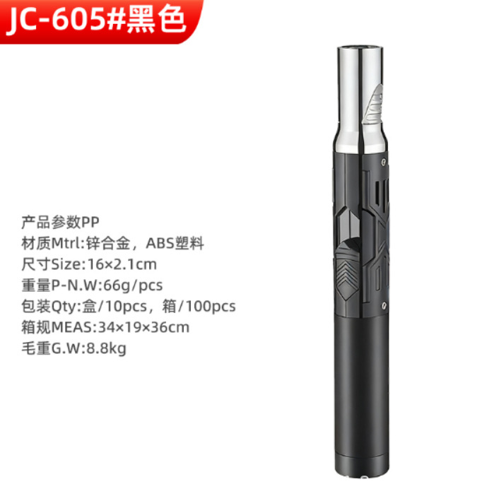 Black Torch-shaped Refillable Propane Torch Lighter, Portable Straight-handle Lighter, Suitable For Candle Grills, Fireplaces, Camping, And Barbecues.