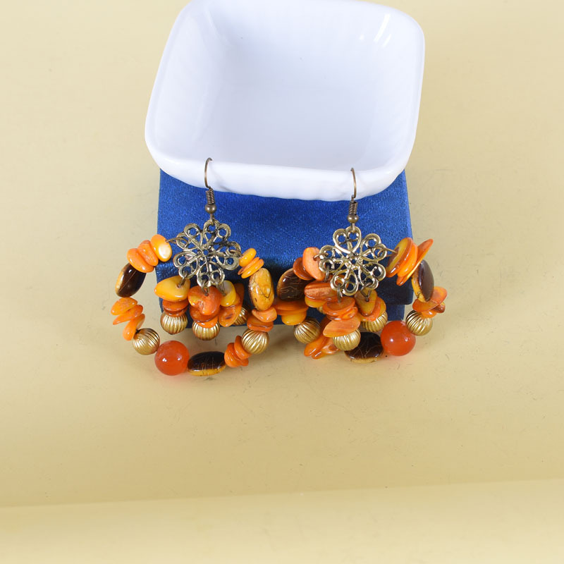 Handmade Beaded Colored Stone Hoop Earrings