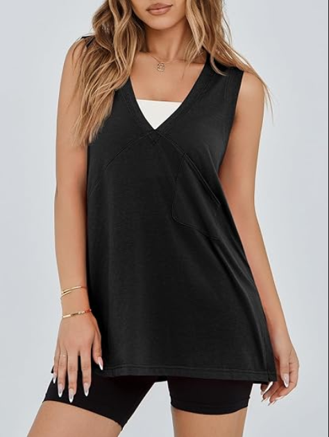 Fisoew Womens Summer Tank Top V Neck Sleeveless Tunic for Workout and Casual Wear