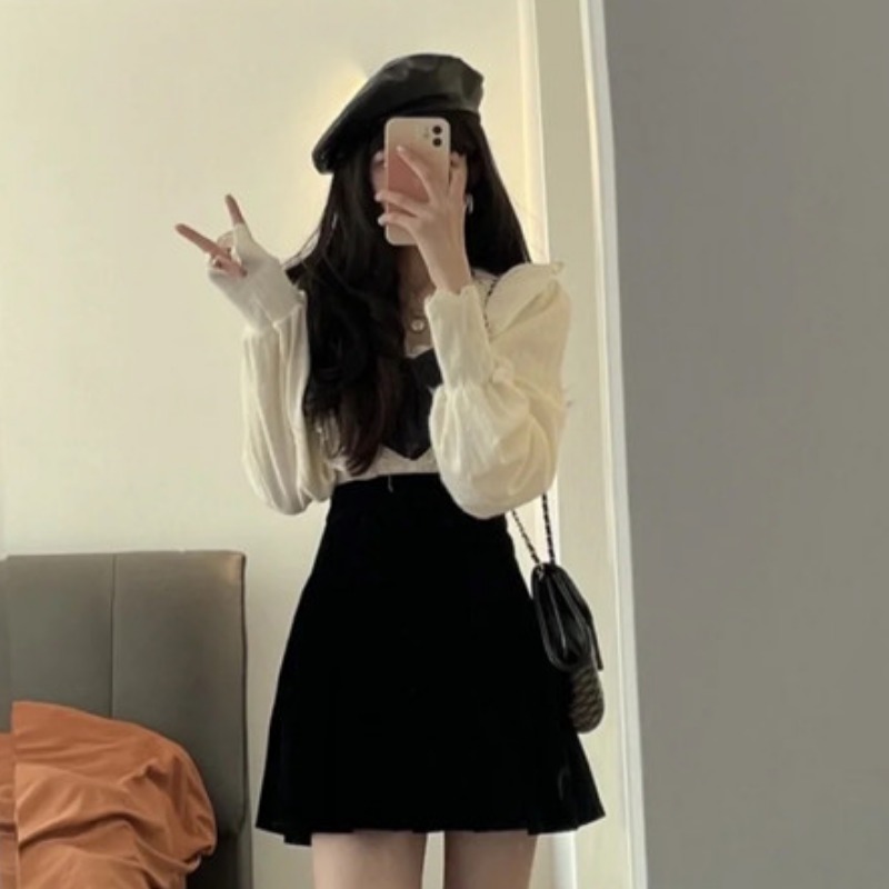 Westernstyle Shirt Fried Street Small Short Skirt Twopiece Set