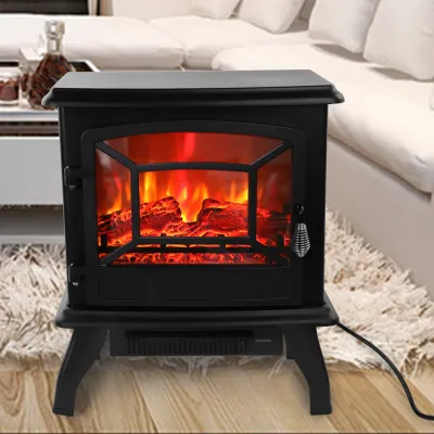 US SF507-17 120V 1400W 17in Fireplace, Black, Iron Sheet, Freestanding-Fake Firewood-Heating Wire