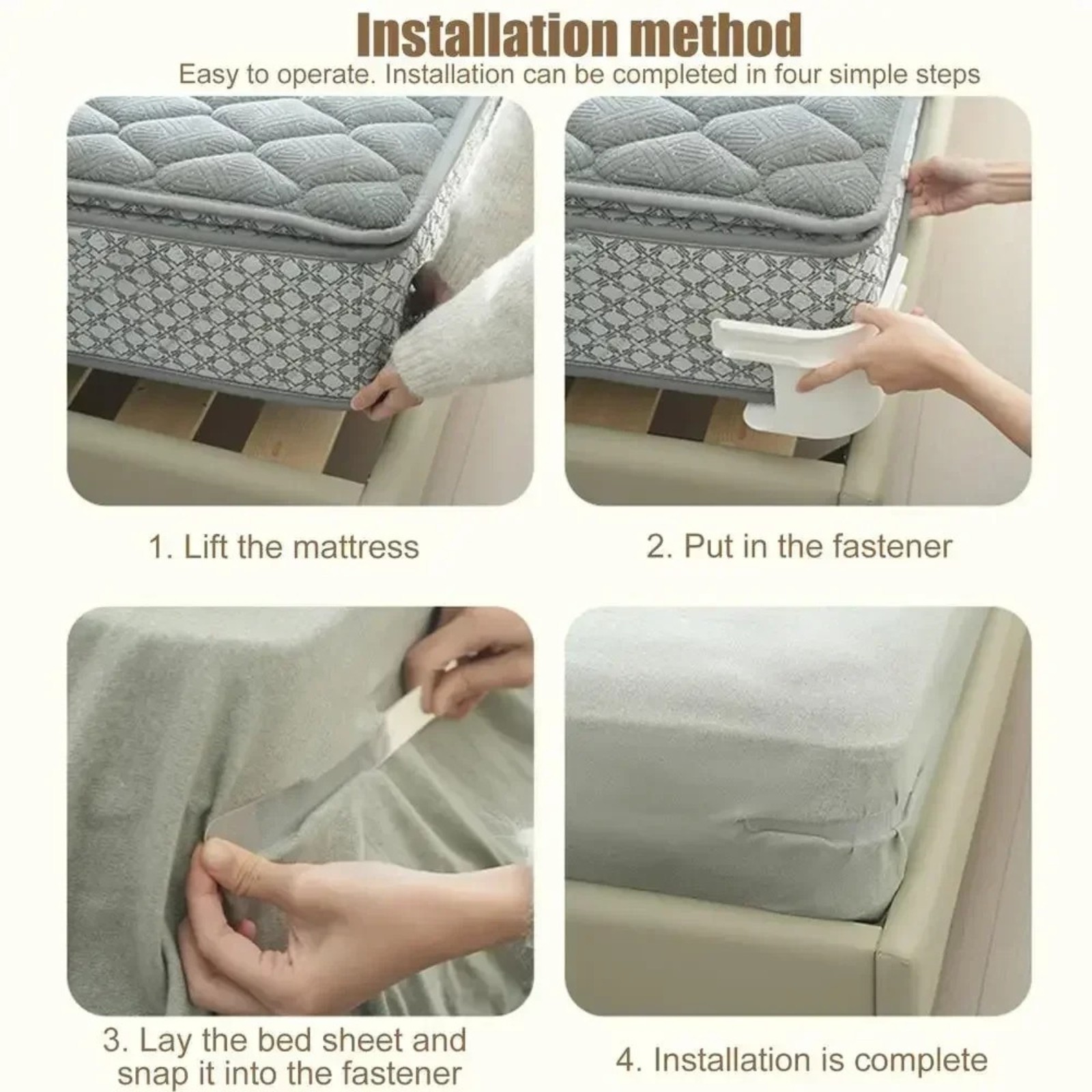 4x Bed Sheet Holders W- Lock Strips Heavy-Duty Corner Straps Non-Slip Grippers-Grey