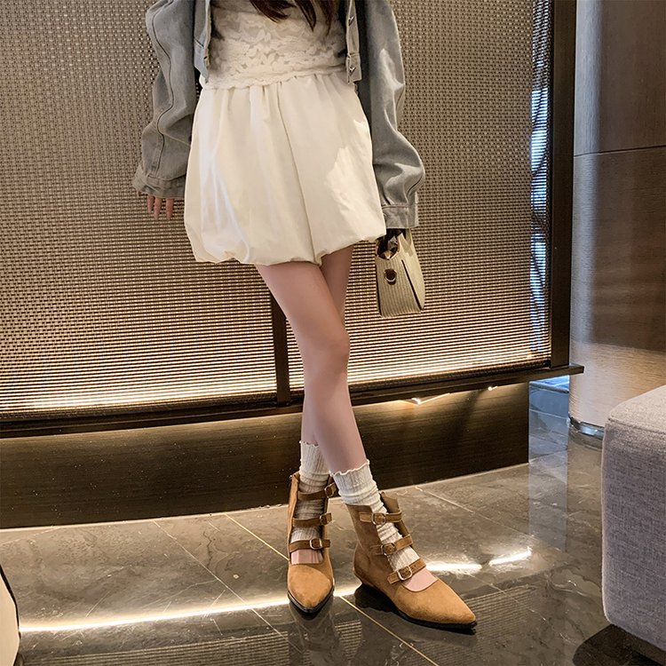 2026 Summer New Height Boost Women Pointed Toe Three Buckle One Strap Cutout Western Ankle Sandal Boots, Fashion Trendy Leather Boots