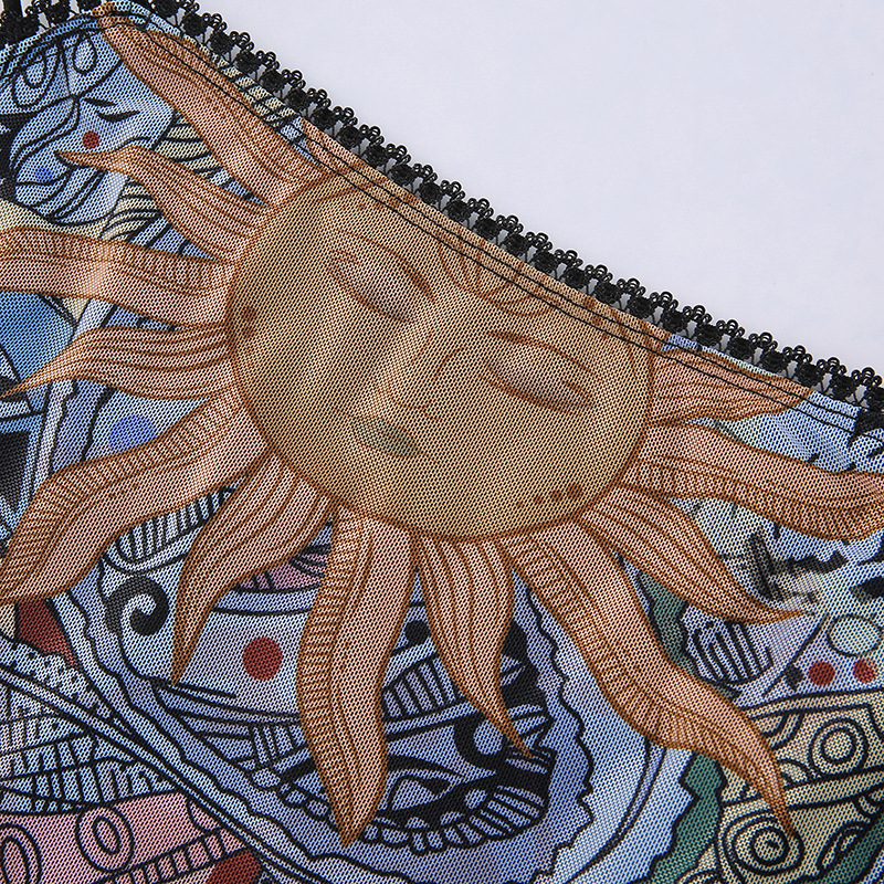 Sunflower Irregular Print One-Line Neck Cropped Camisole