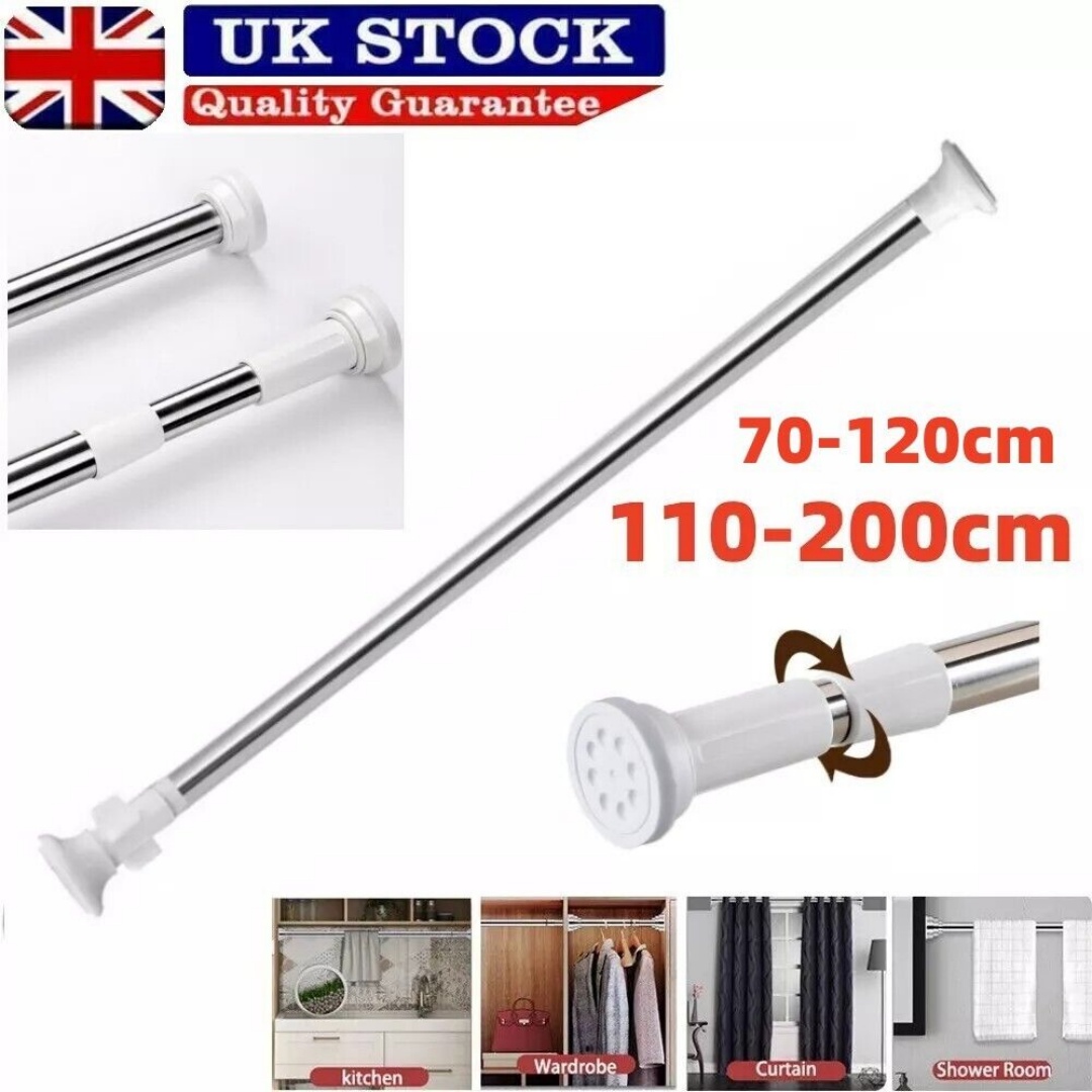 Heavy Duty Extendable Telescopic Shower Curtain Pole Rail Rod Bath Door — image 7
