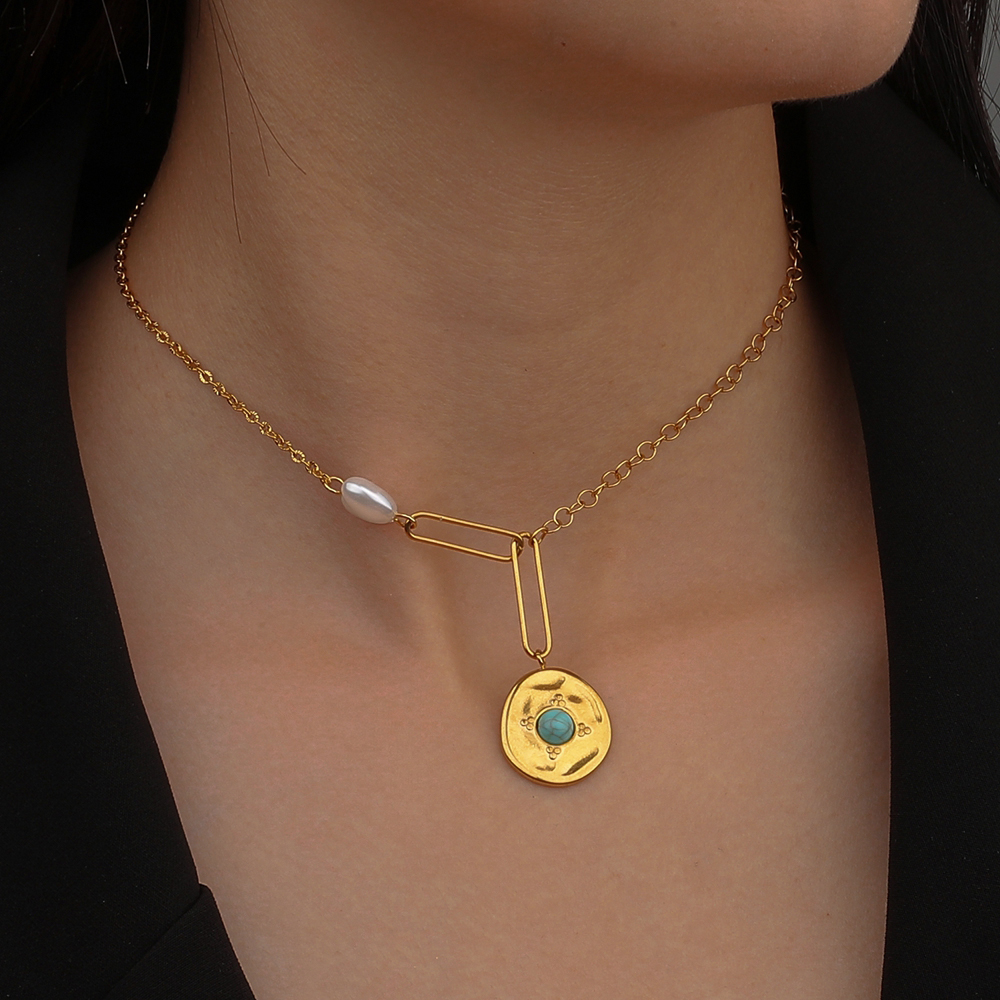 Fashion Simple Pendant Titanium Steel Pearl Necklace Clavicle Chain