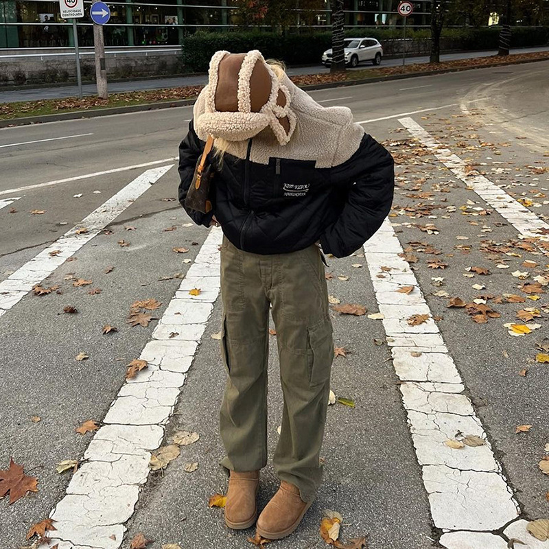 Women's Solid Color Loose Street Fashion Stand Collar Jacket Black - Shop at LoveMi