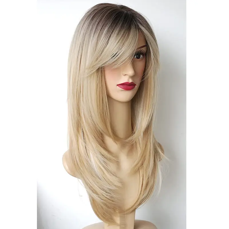 Women's High Temperature Silk Oblique Bangs Gradient Wig Head Cover