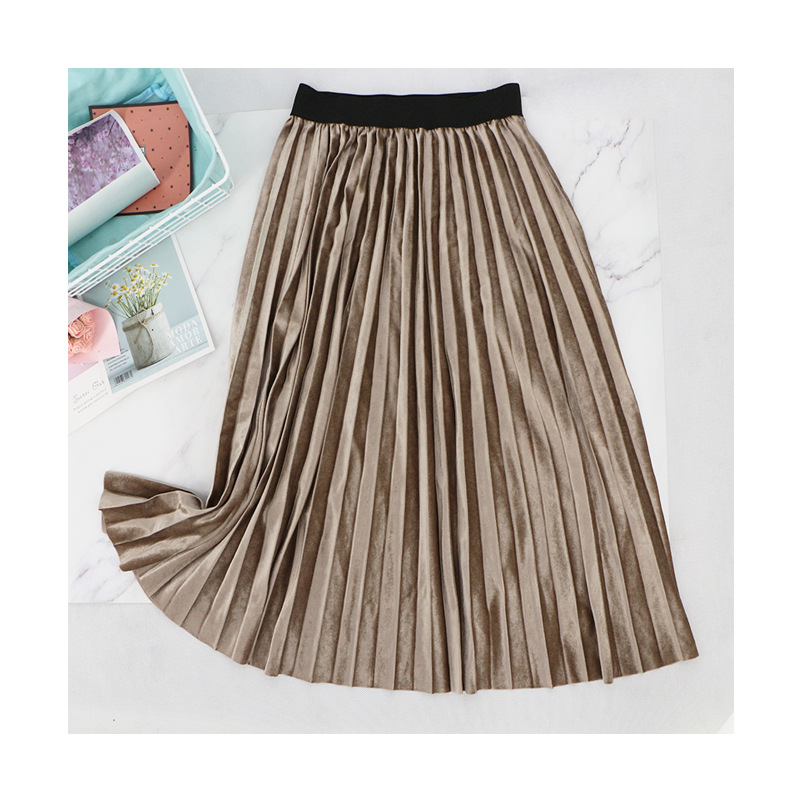 Title 7, High waist slim velvet pleated skirt