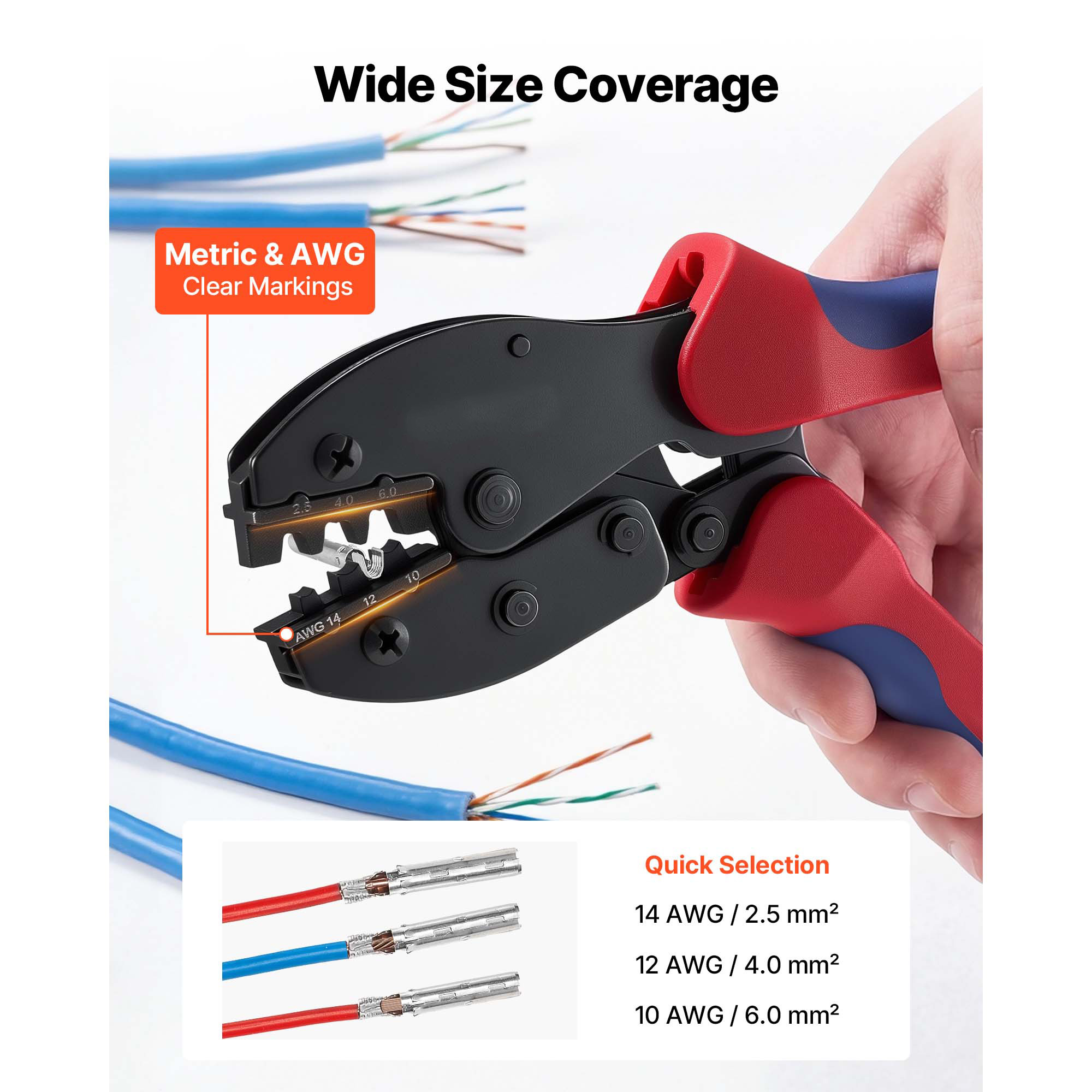 Crimping Tool, 14-10 AWG Ratcheting Solar Connector Crimper Tool Kit, Clear Metric & AWG Markings, With 10 Pairs Solar Connectors, 10 Pairs Of Cable Connectors, Wrenches, And A Storage Case — foto 7