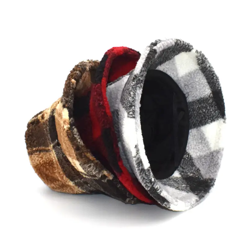 Plush Fisherman Women's Fashion Plaid Warm Basin Hat