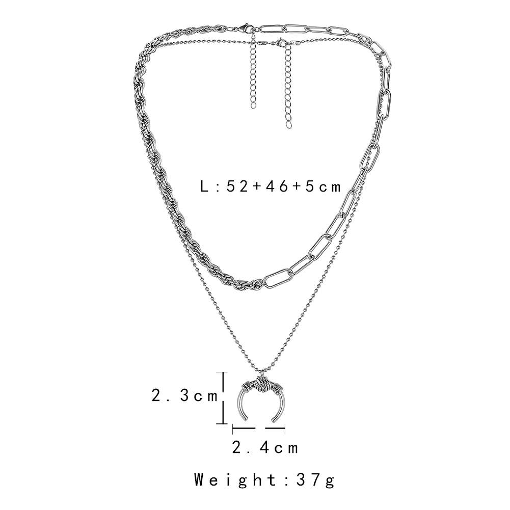 Stainless Steel Double-layer Horns Moon Pendant Simple