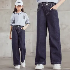 Solid Colour Line Stretch Wide-leg Pants - Dark Blue - View 1