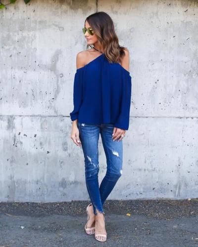 Sling Strapless Long-sleeved Chiffon Shirt