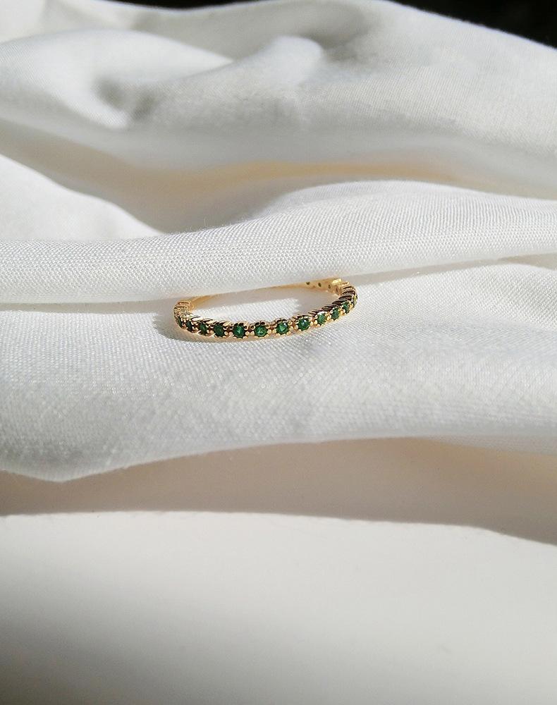 Rhinestone Opening Ring Green Micro-inlaid Zircon
