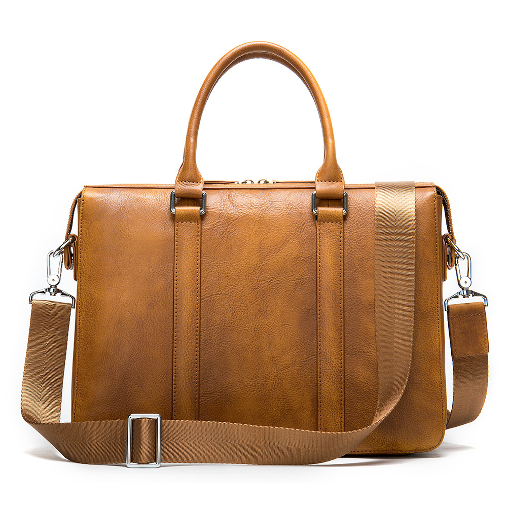 Vintage Men's Leather Briefcase Fashionable Business 14 Inch Computer Handbag - Image 4