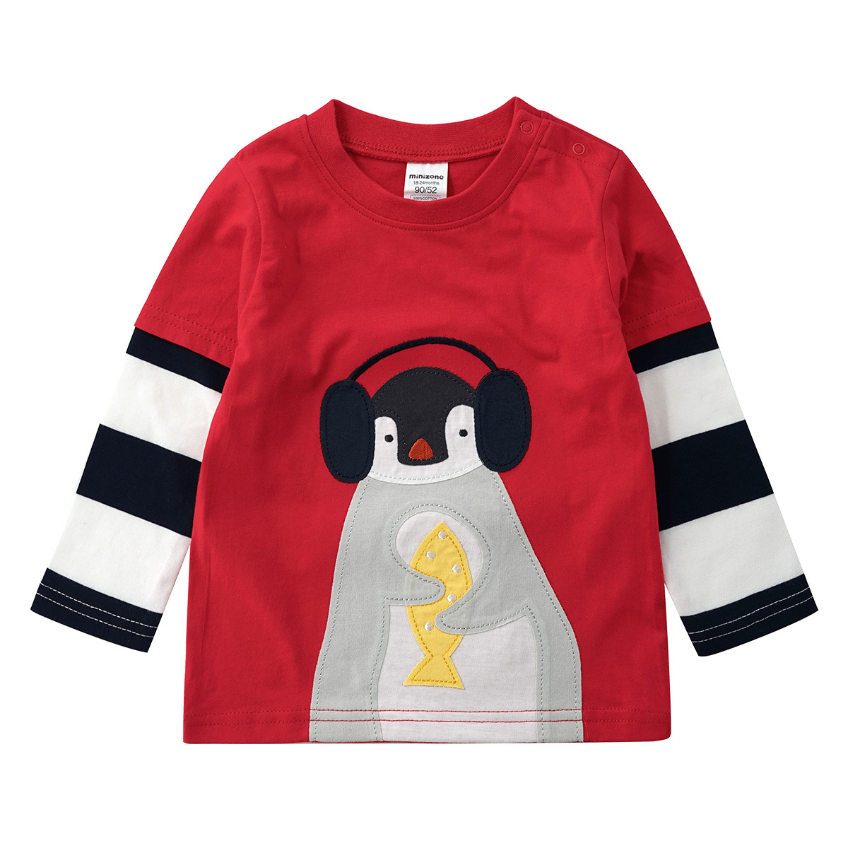 سويتشيرت بياقة مستديرة وتطريز وخطوط على الأكمام للأولاد والبنات