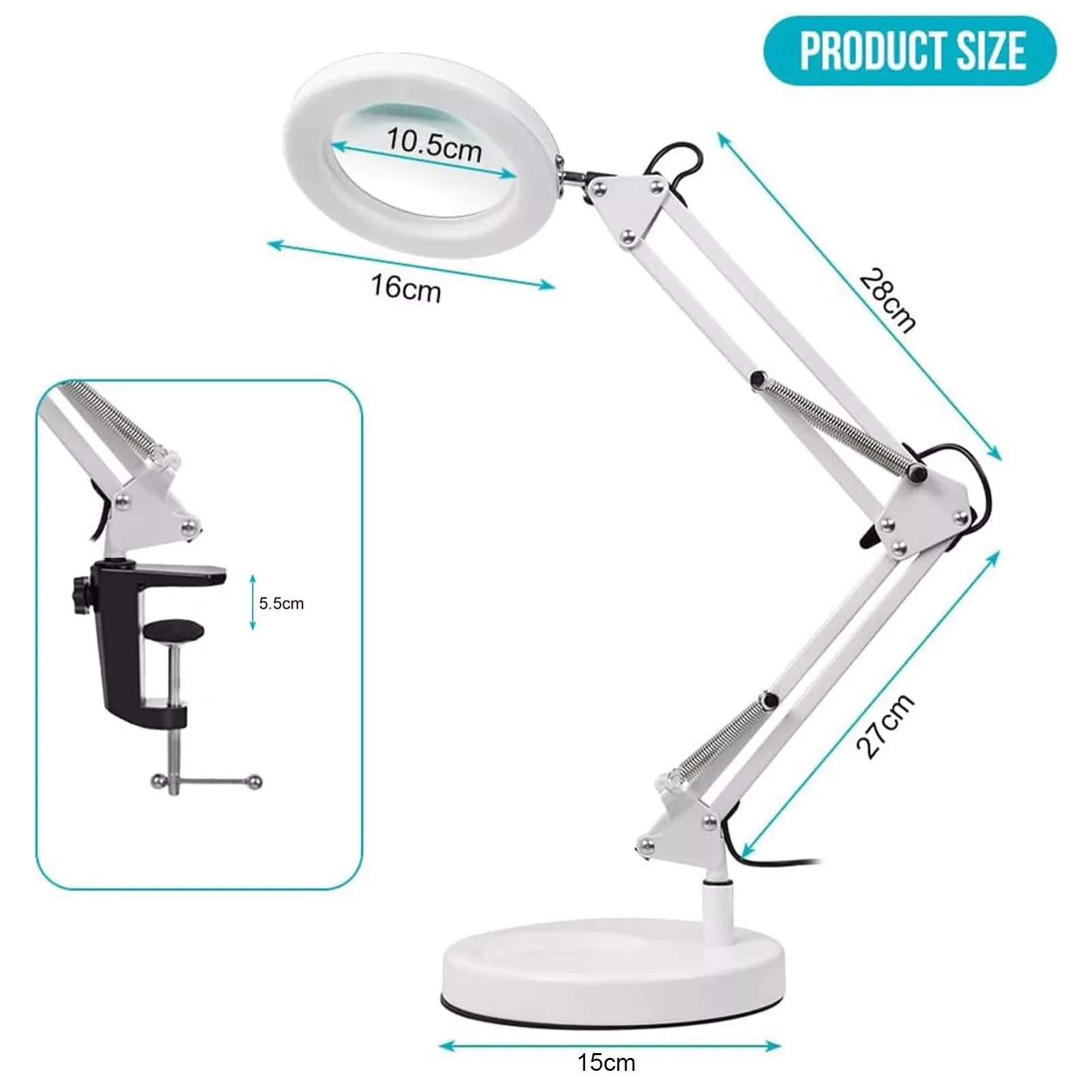 10X Magnifying Glass Desk Light Magnifier LED Lamp Reading Lamp With Base& Clamp