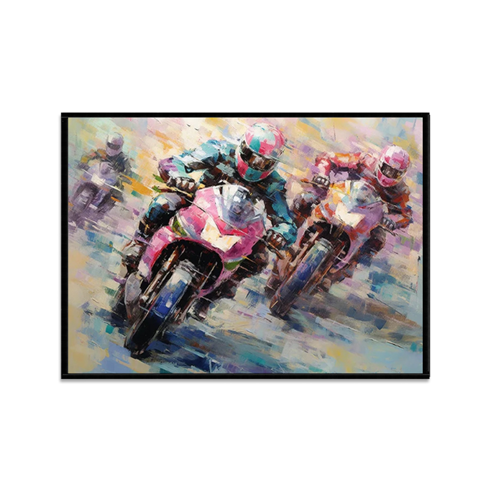 Handmade Oil Painting Canvas Wall Art Decoration Motorcycle Biker Sports Picture For Boy Girl Club Decoration Gifts Decor No Framed