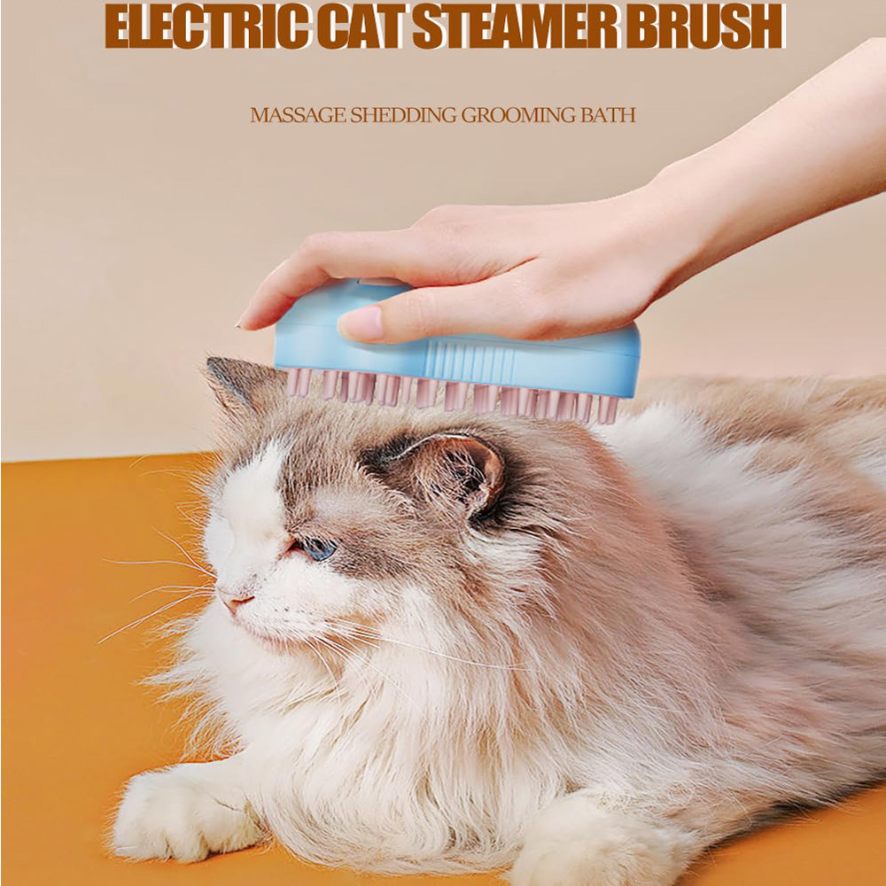 Rechargeable Steam Cat Brush, Cute Paw Shape Pet Steamer Grooming Brush With Soft Silicone Teeth For Dog Cat Massage, Shedding & Hair Removal thumbnail 8