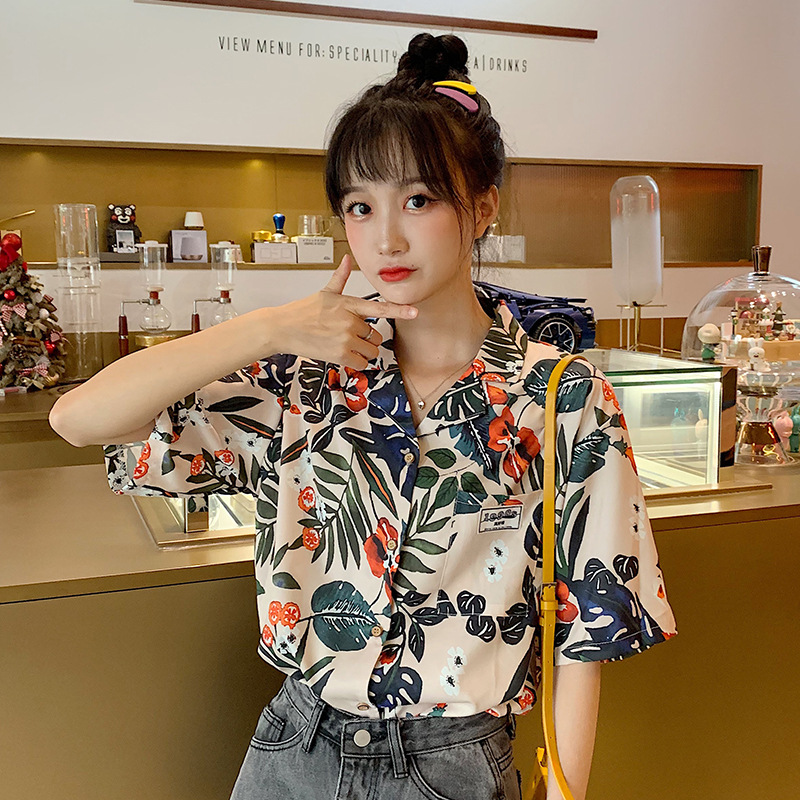 Design Hong Kong Style Loose Temperament Short-sleeved Shirt Loose And Versatile Printing