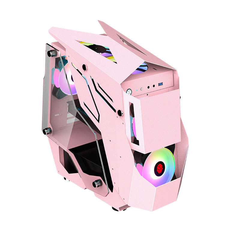 ATX Mid Tower PC Gehäuse - Full Side Tempered Glass, USB 3.0, Pink/Schwarz - Bild 7 von 7