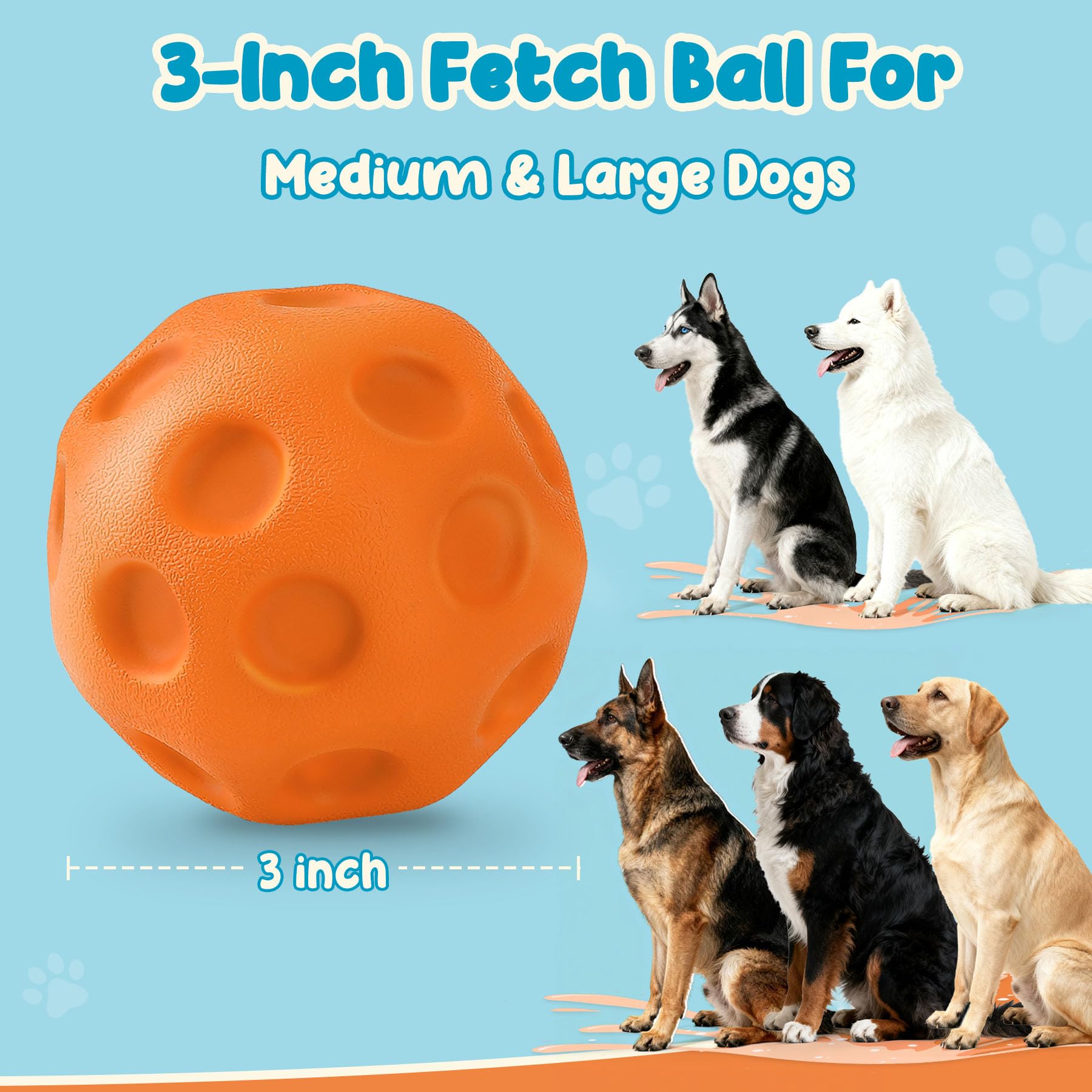 3 Pack Dog Balls For Medium & Large Dogs - High Bounce & Floating Fetch Balls, Interactive Outdoor Toys With Easy-Pickup Grooves, Bright Orange view 3