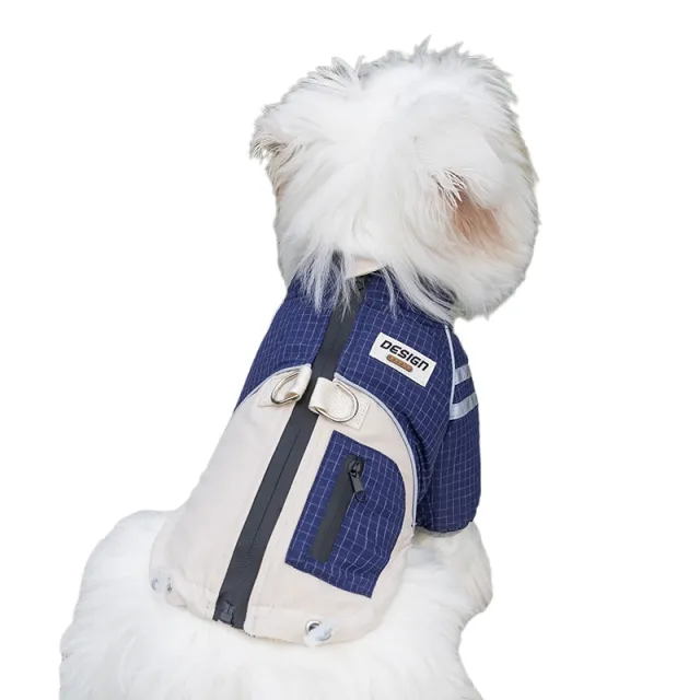Autumn And Winter Dog, Small And Medium sized Dog, Checkered Adventure Outdoor Windbreaker, Teddy Cat, Warm Cotton Coat, Pet Clothing Blue - Shop at LoveMi