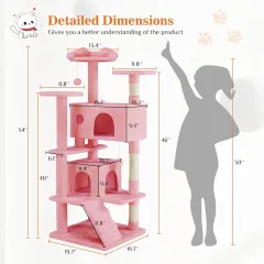 54 -Cat Tree Tower - Multi-level With Sisal Grab Post, Indoor Apartment With Ladder, Plush Toys, Rest And Play - Pink - View 1