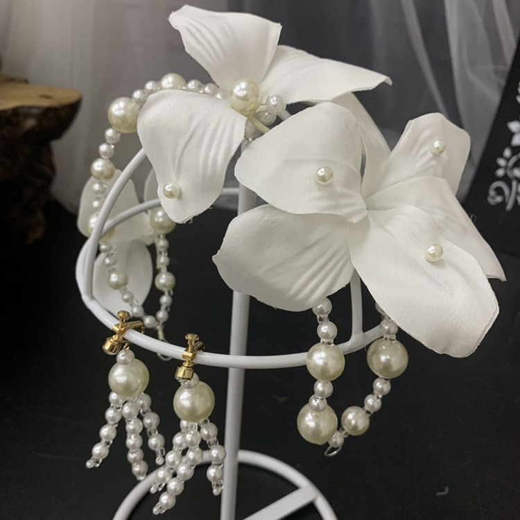White Flower Handmade Beaded Hair Hoop